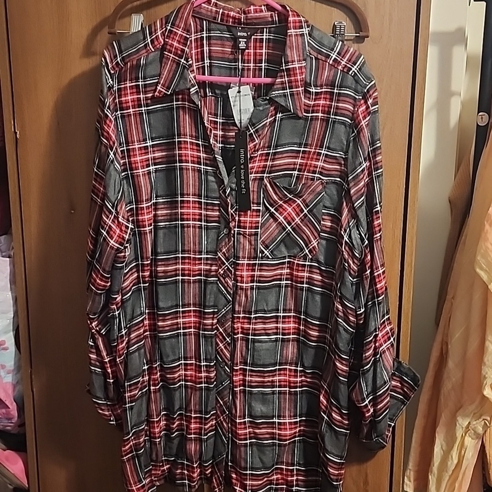 Intro Love ❤️ The Fit Women Plaid Button Shirt 2X NWT